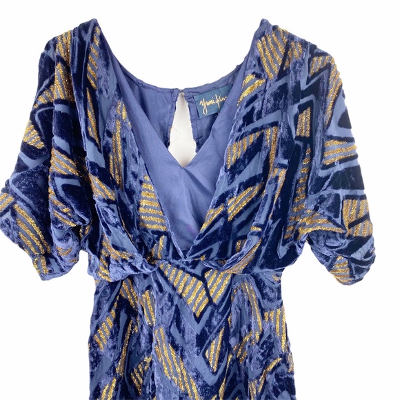 YUMI KIM Blue Gold Velvet Silk Dress Small - Picture 4 of 9